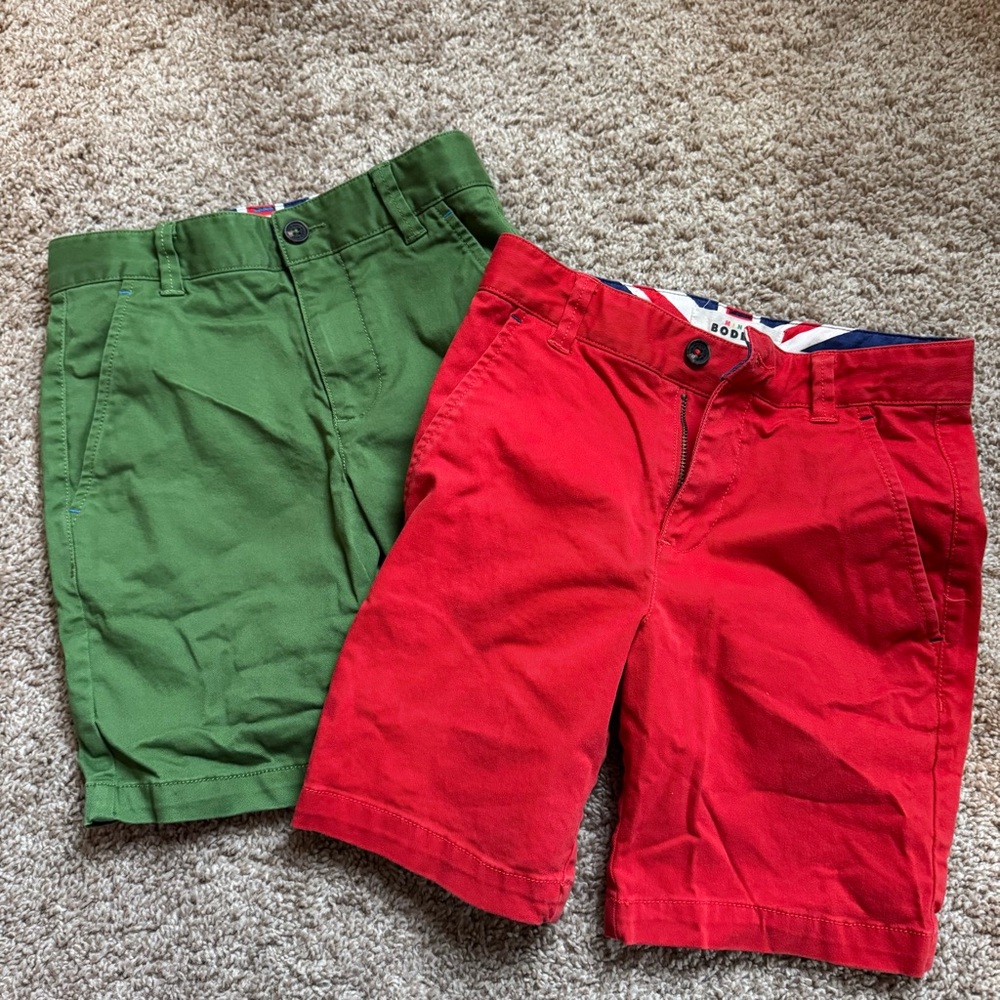 Mini Boden Green and Red Kids Shorts